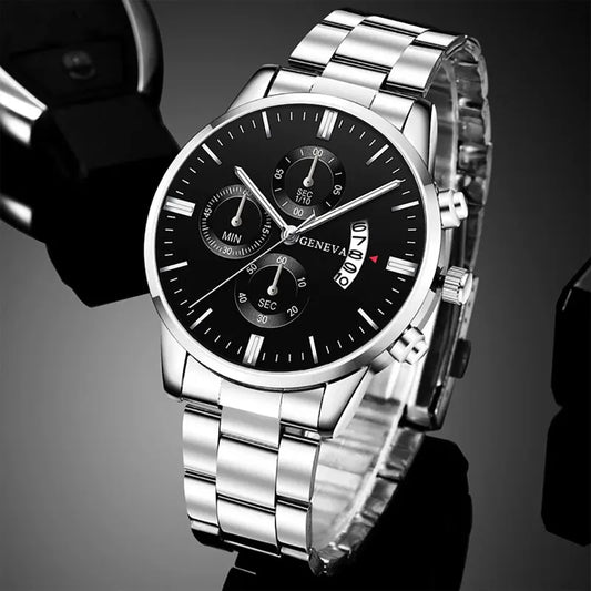 Fashion Mens Watches Luxury Silver Stainless Steel