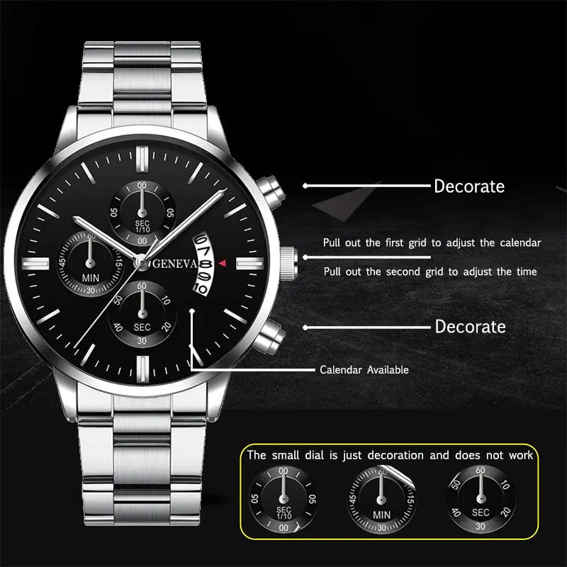 Fashion Mens Watches Luxury Silver Stainless Steel