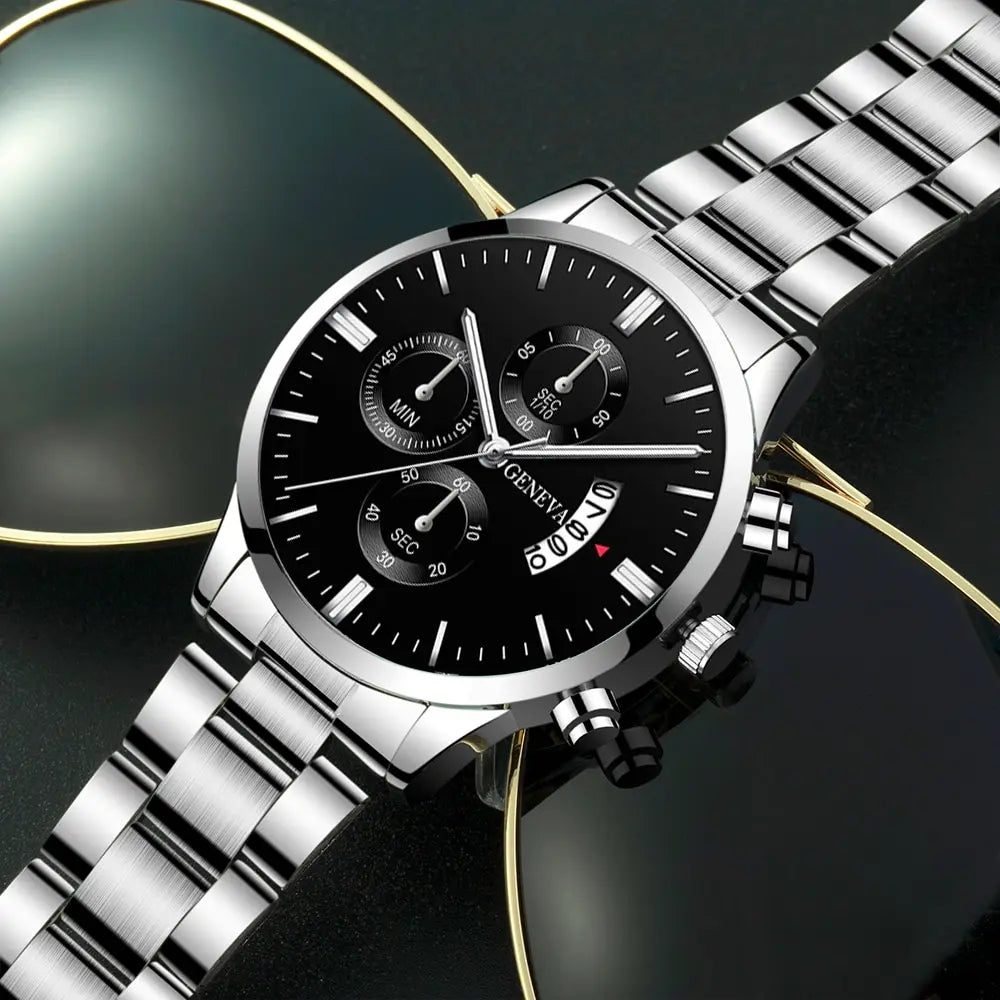 Fashion Mens Watches Luxury Silver Stainless Steel